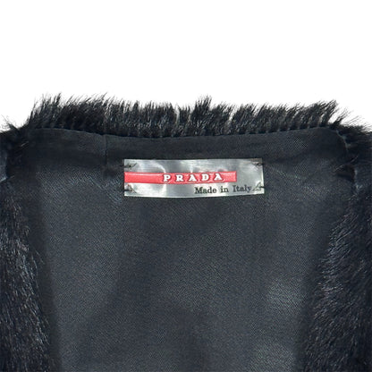 PRADA SPORT 2009 BLACK GOAT FUR LONG  GILET COAT