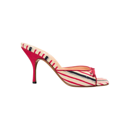 PRADA TRI COLOR STRIPE FABRIC BOW MULES