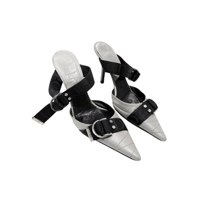 CHRISTIAN DIOR BY JOHN GALLIANO  GREY WOVEN BUCKLED MULES