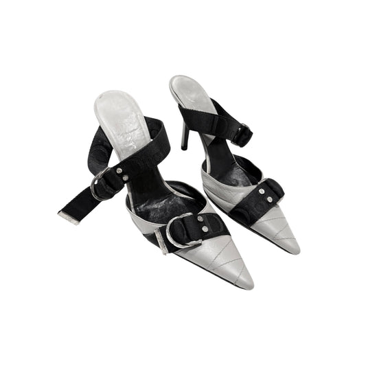 CHRISTIAN DIOR BY JOHN GALLIANO  GREY WOVEN BUCKLED MULES