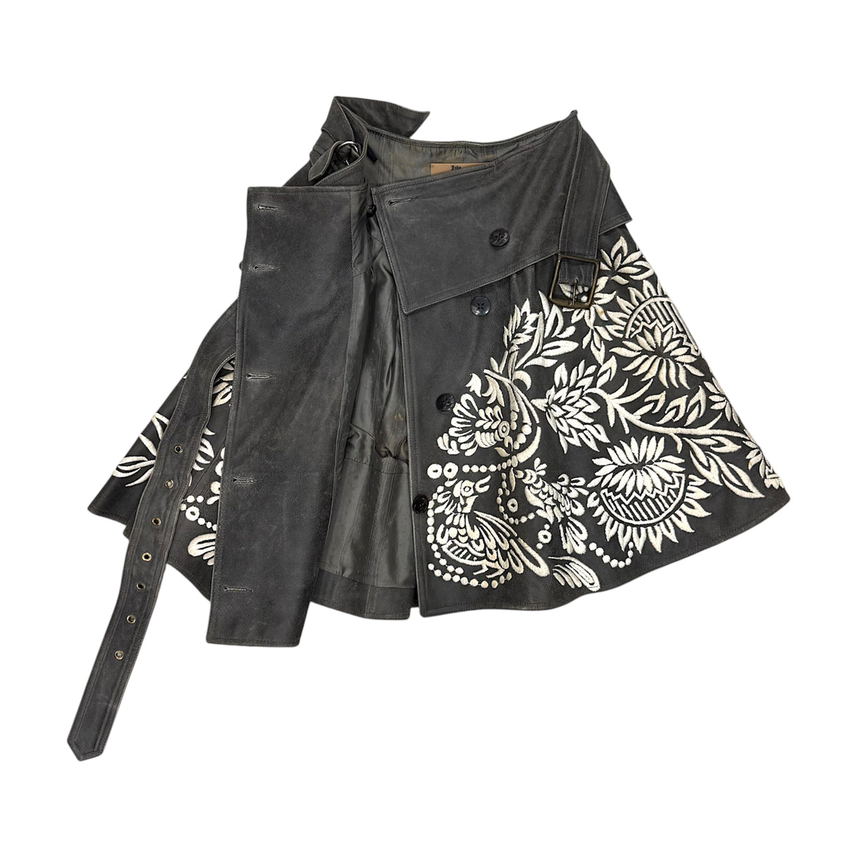 JOHN GALLIANO EMBROIDERED WRAPPED LEATHER SKIRT