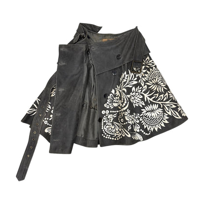JOHN GALLIANO EMBROIDERED WRAPPED LEATHER SKIRT