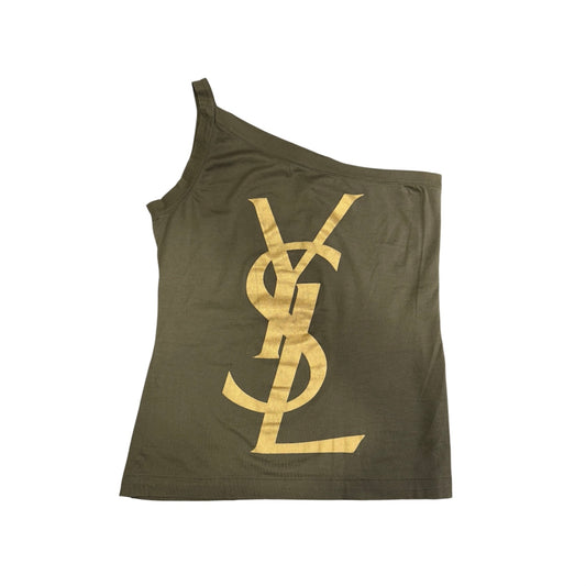 YVES SAINT LAURENT GREEN ASYMMETRIC CAMISOLE TOP