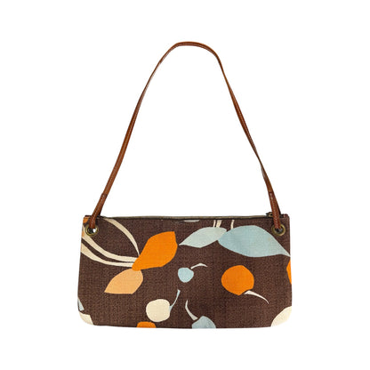 MIU MIU 2000S BROWN CHERRY PRINTS CANVAS SHOULDER BAG