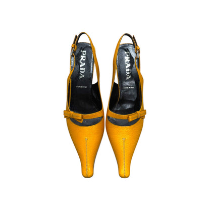 PRADA MUSTARD SLINGBACK PUMPS POINTED TOE HEELS