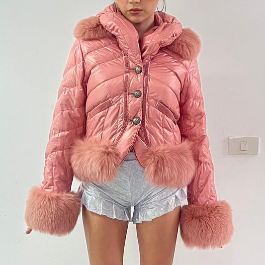 john galliano Pink fur coat